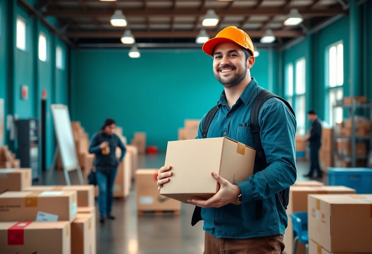Kurierfahrer in einer Logistikhalle