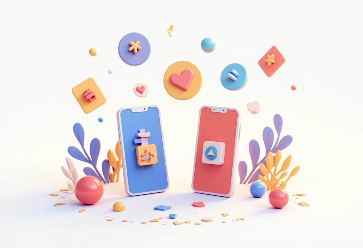 Mobile game icons floating