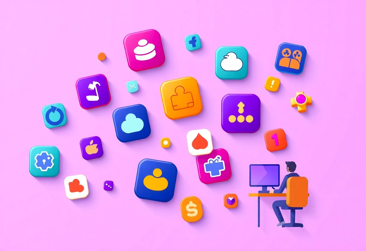 Floating app icons in vibrant colors