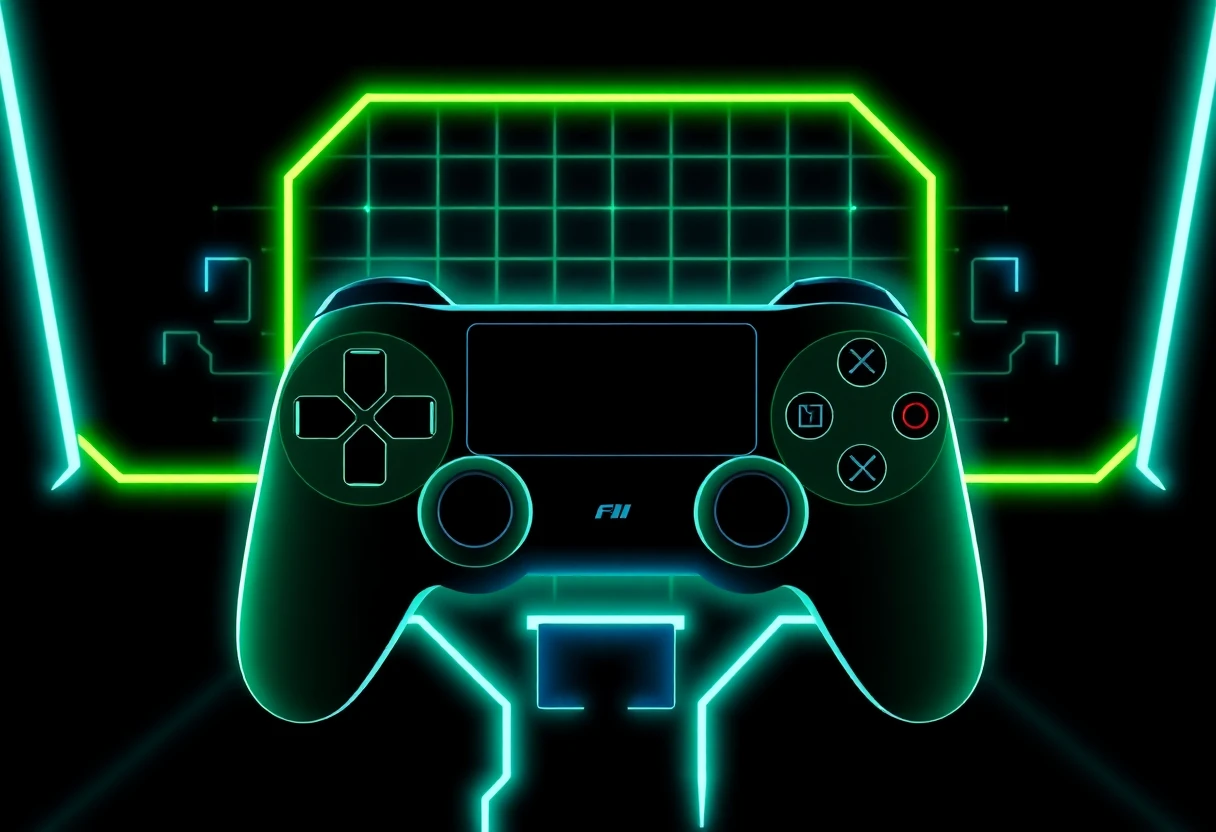 Abstract gaming grid with controller silhouettes