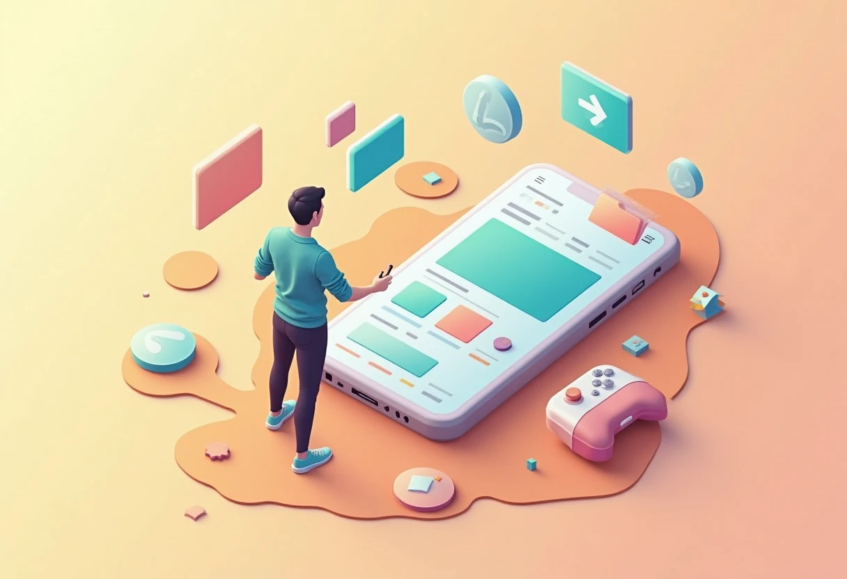 Colorful app icons floating in space