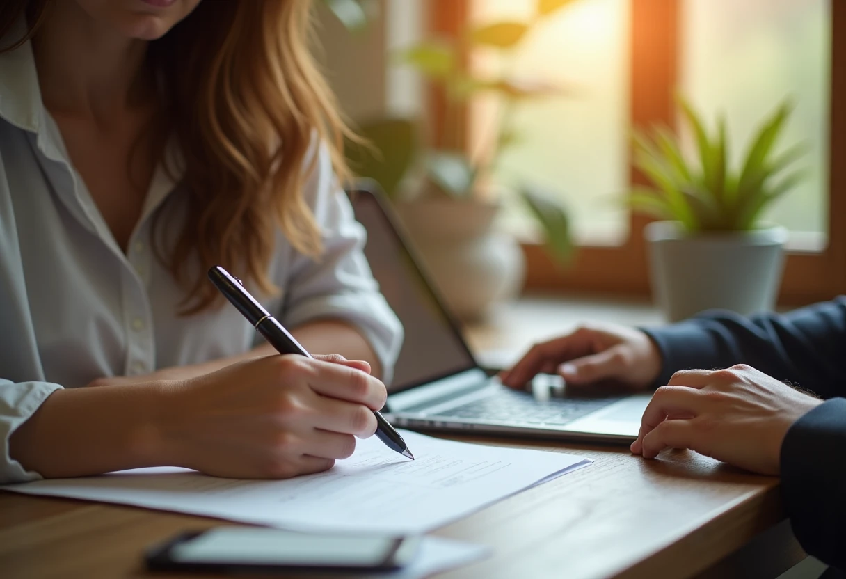 Freelancer at a bank reviewing loan terms