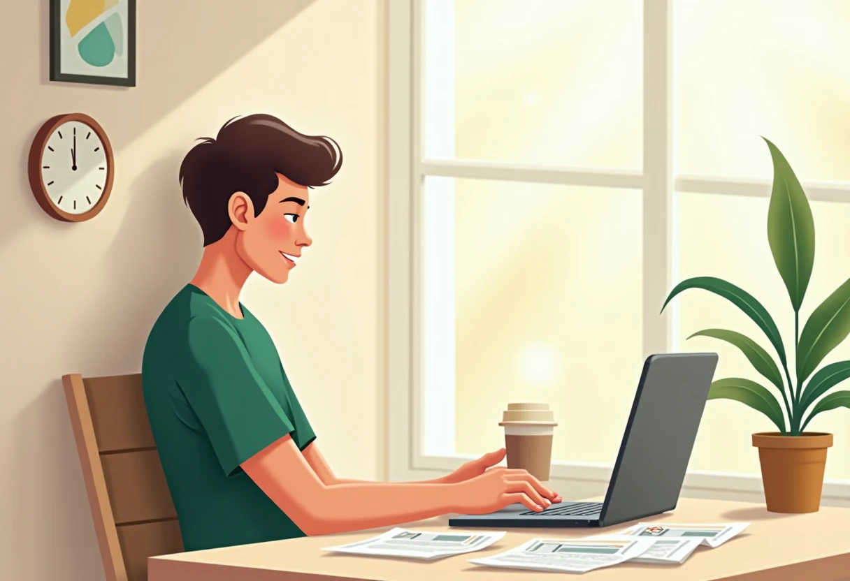 Freelancer working with a laptop and papers