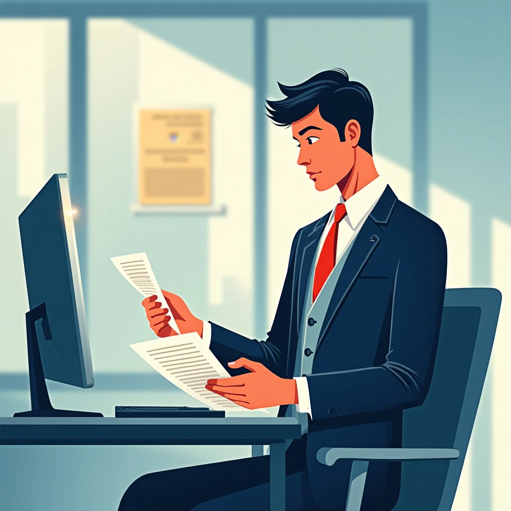 Professional reviewing documents