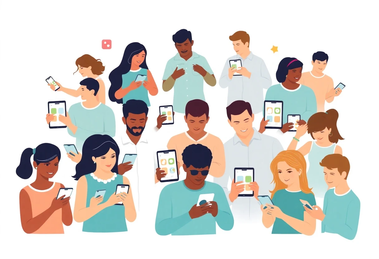 Diverse group using productivity apps