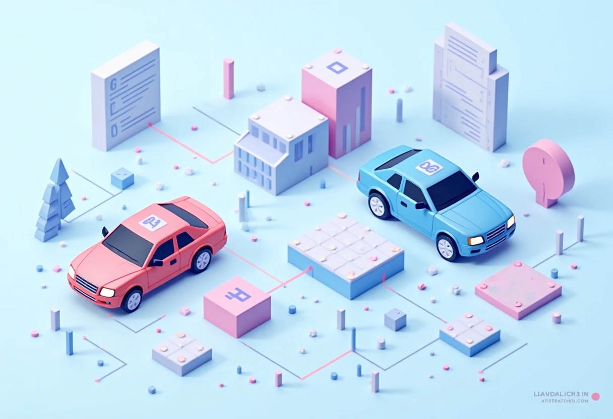 Geometric racing cars illustration