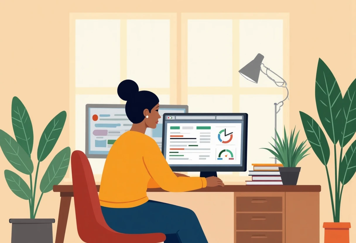 Freelancer analyzing data at home