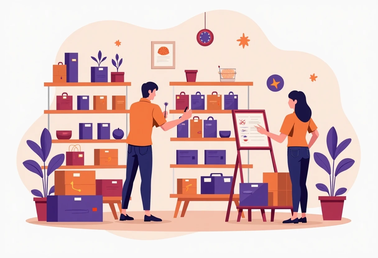 Retail worker organizing shelves