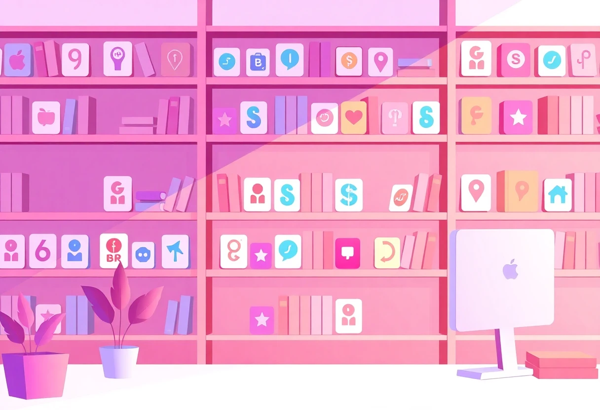 Curated library shelf of shopping apps