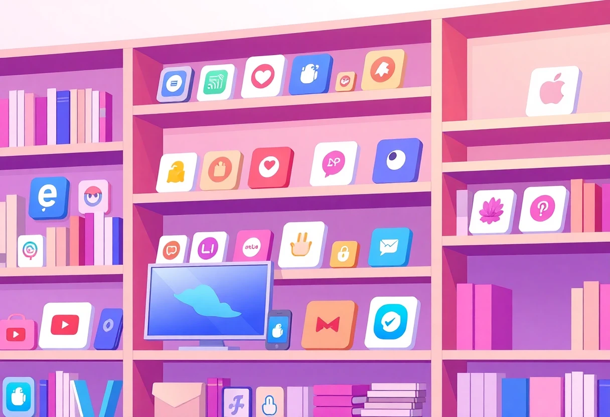 Abstract grid of shopping app icons