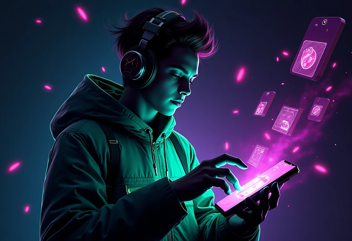 Gamer using social media app