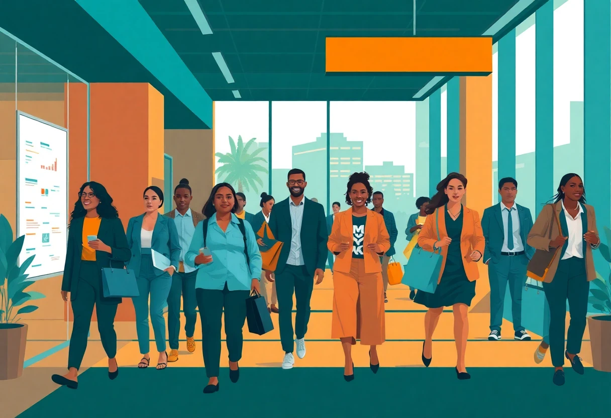 Professionals commuting to work