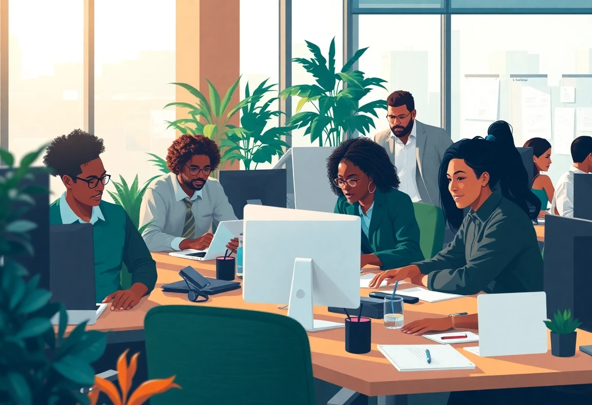 Software engineers in a collaborative workspace