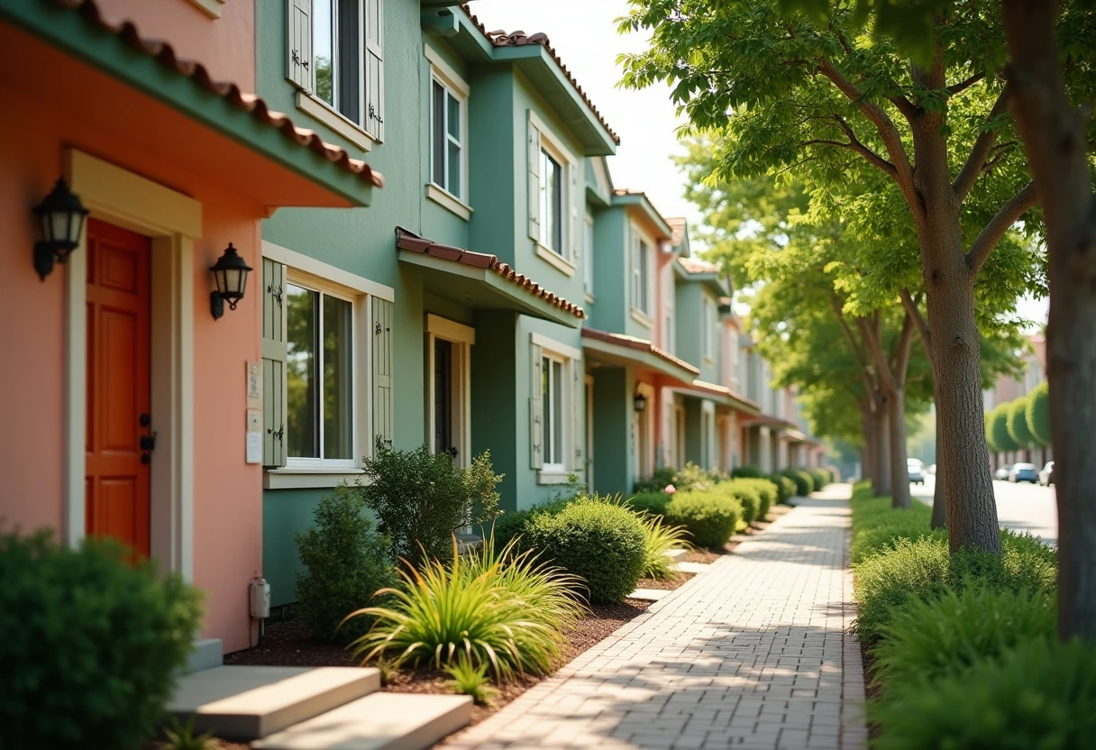 Townhouses en un vecindario arbolado