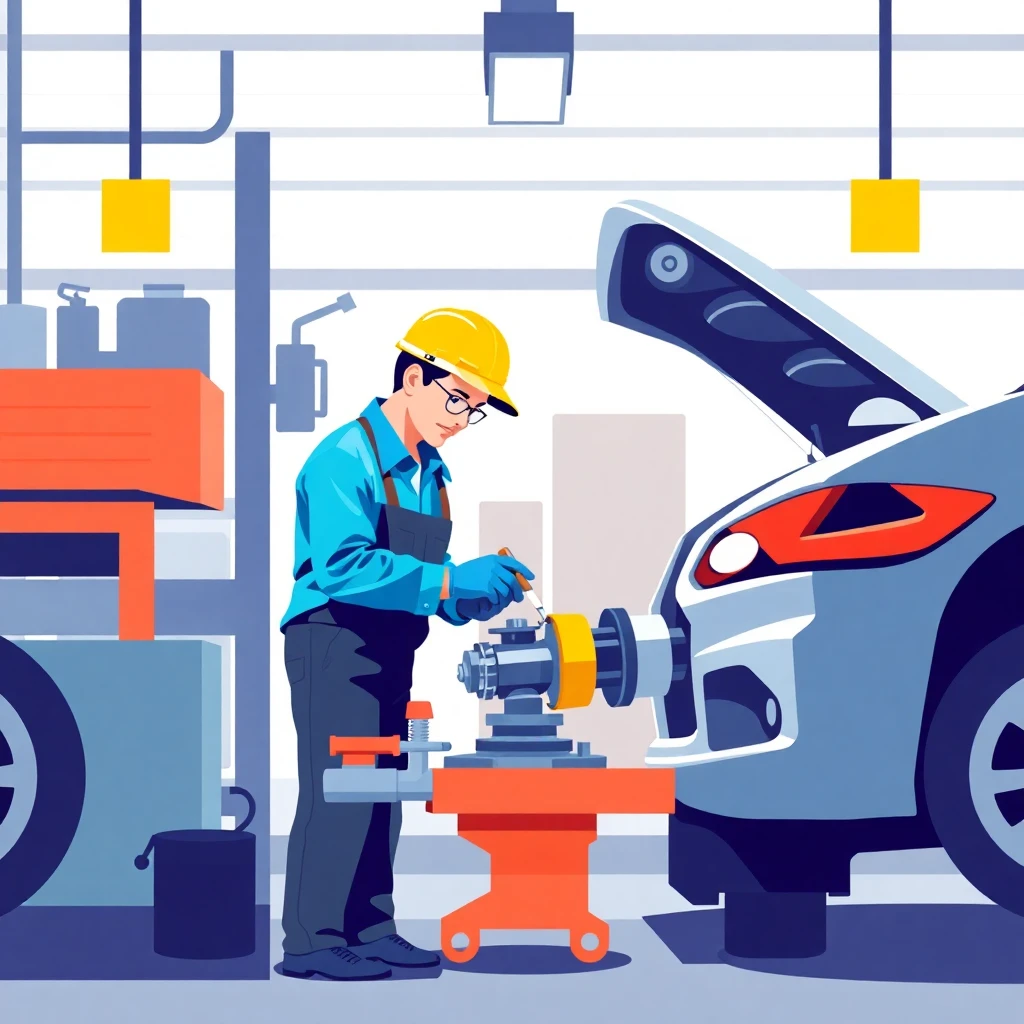 Empleado de almacén de autos trabajando