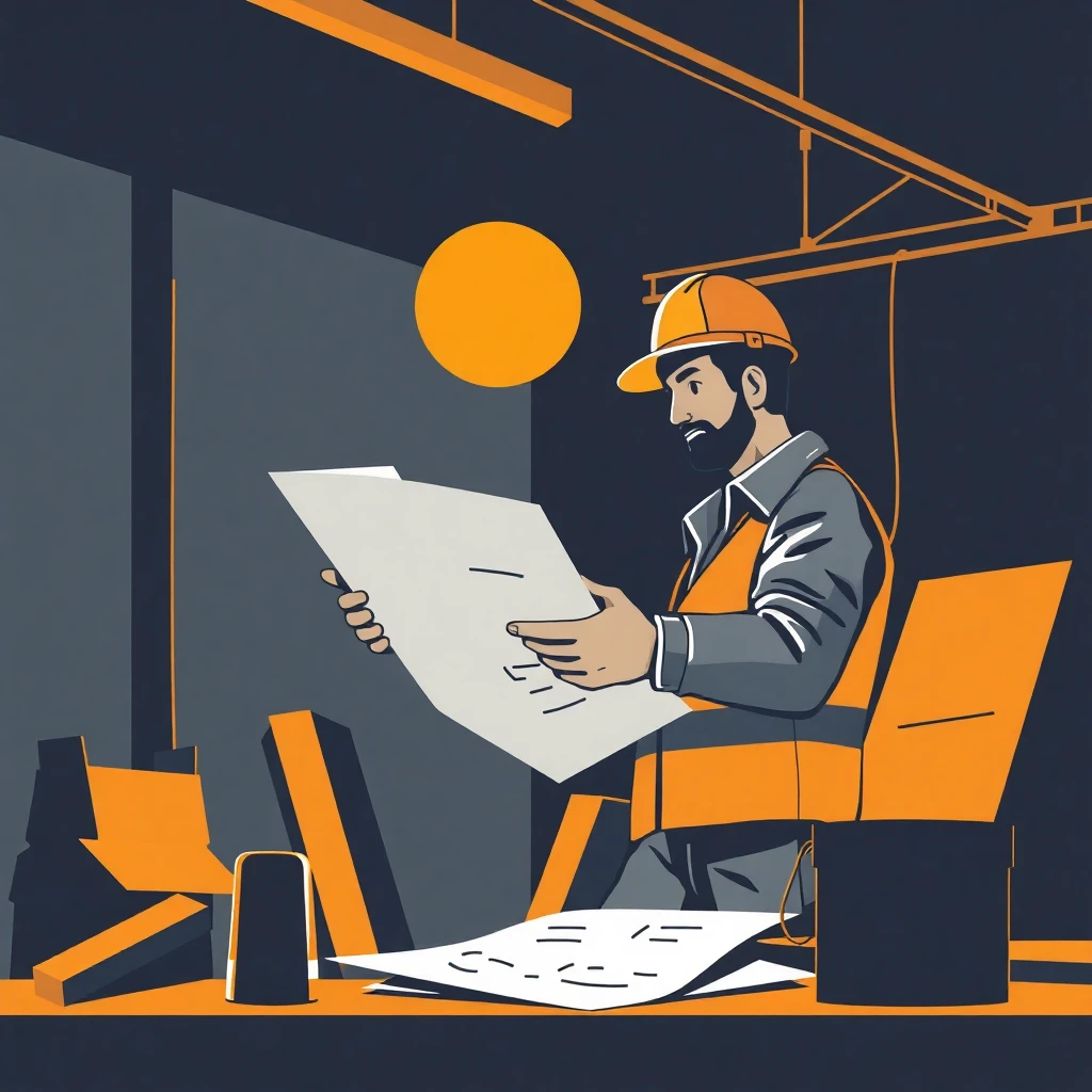 Trabajador de construcción revisando planos