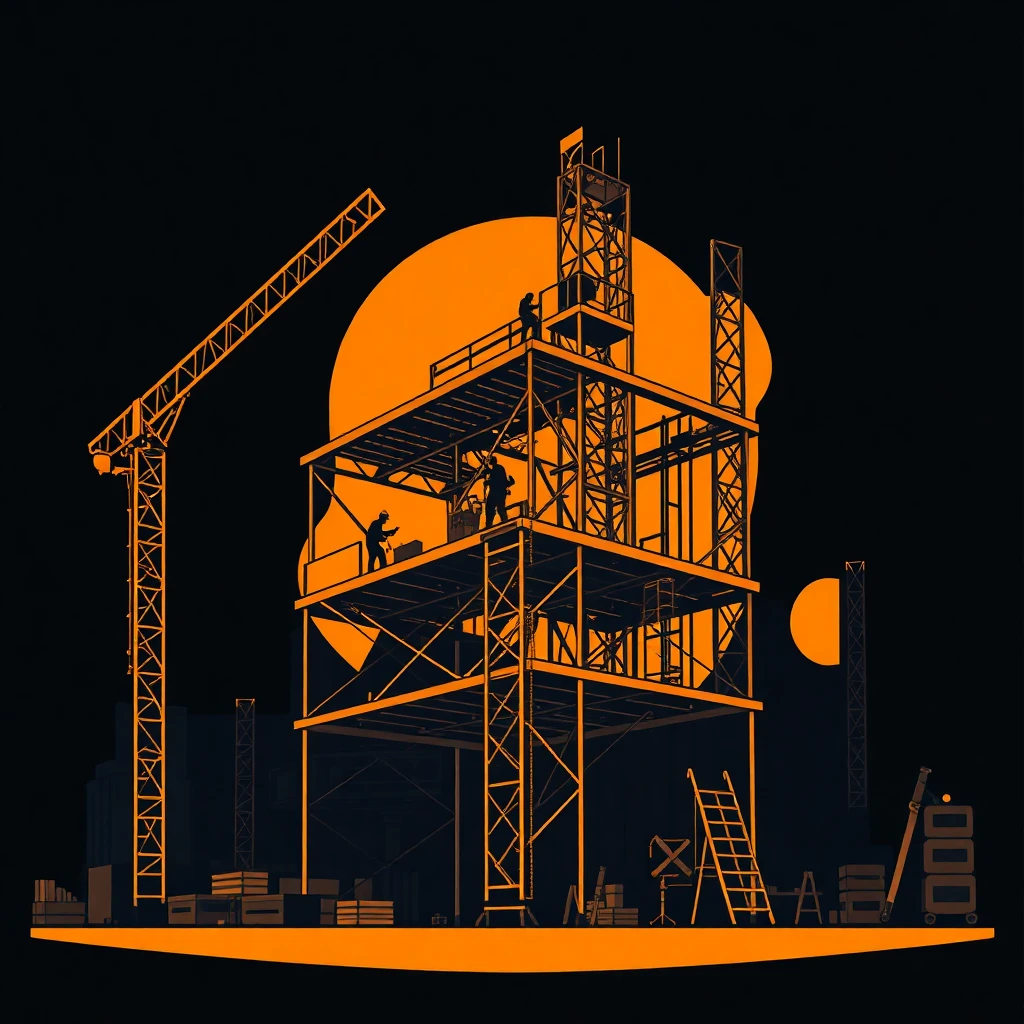 Equipo de construcción en obra de gran altura