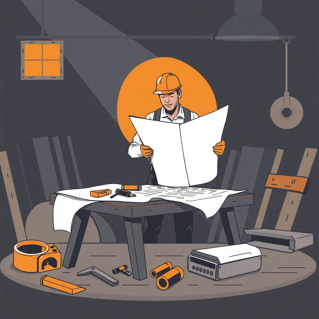 Trabajador revisando planos