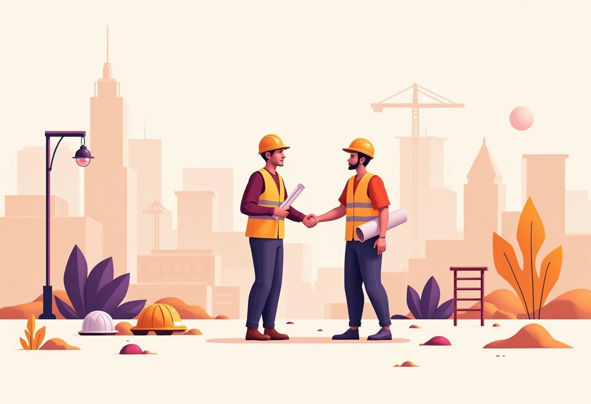 Trabajadores de construcción en acción