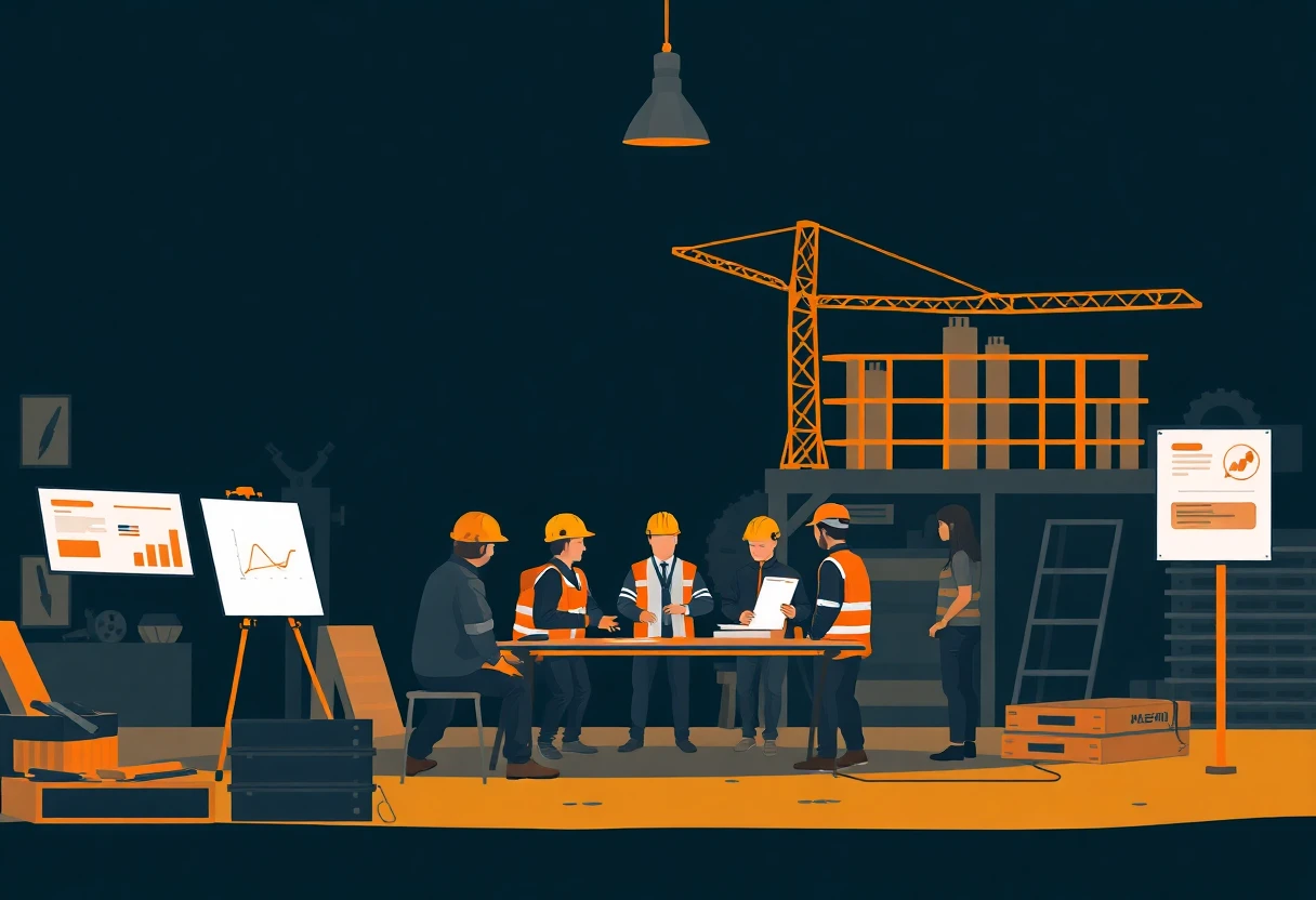 Reunión de equipo en construcción