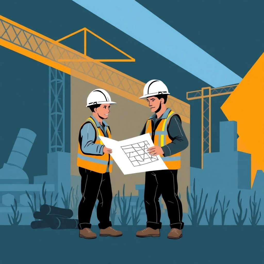 Trabajadores de construcción en acción