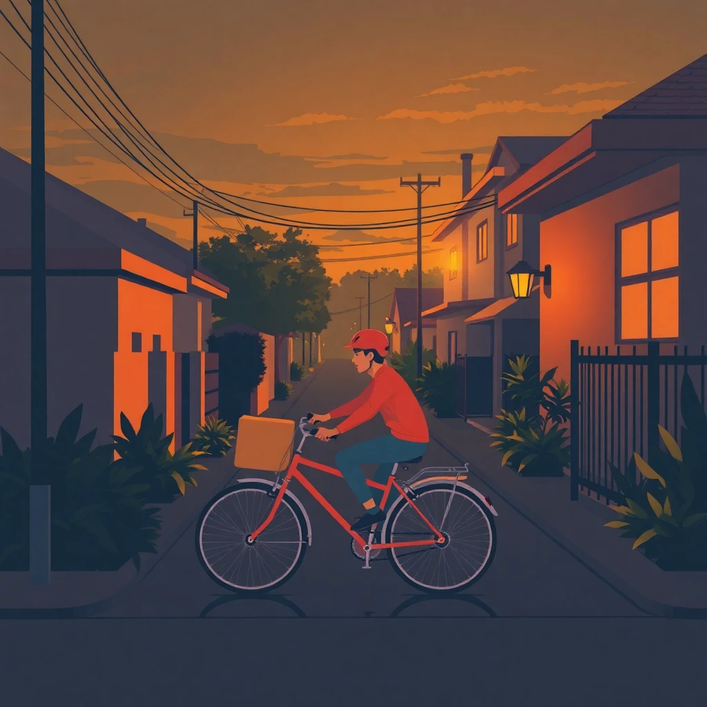 Repartidor en bicicleta en una zona residencial