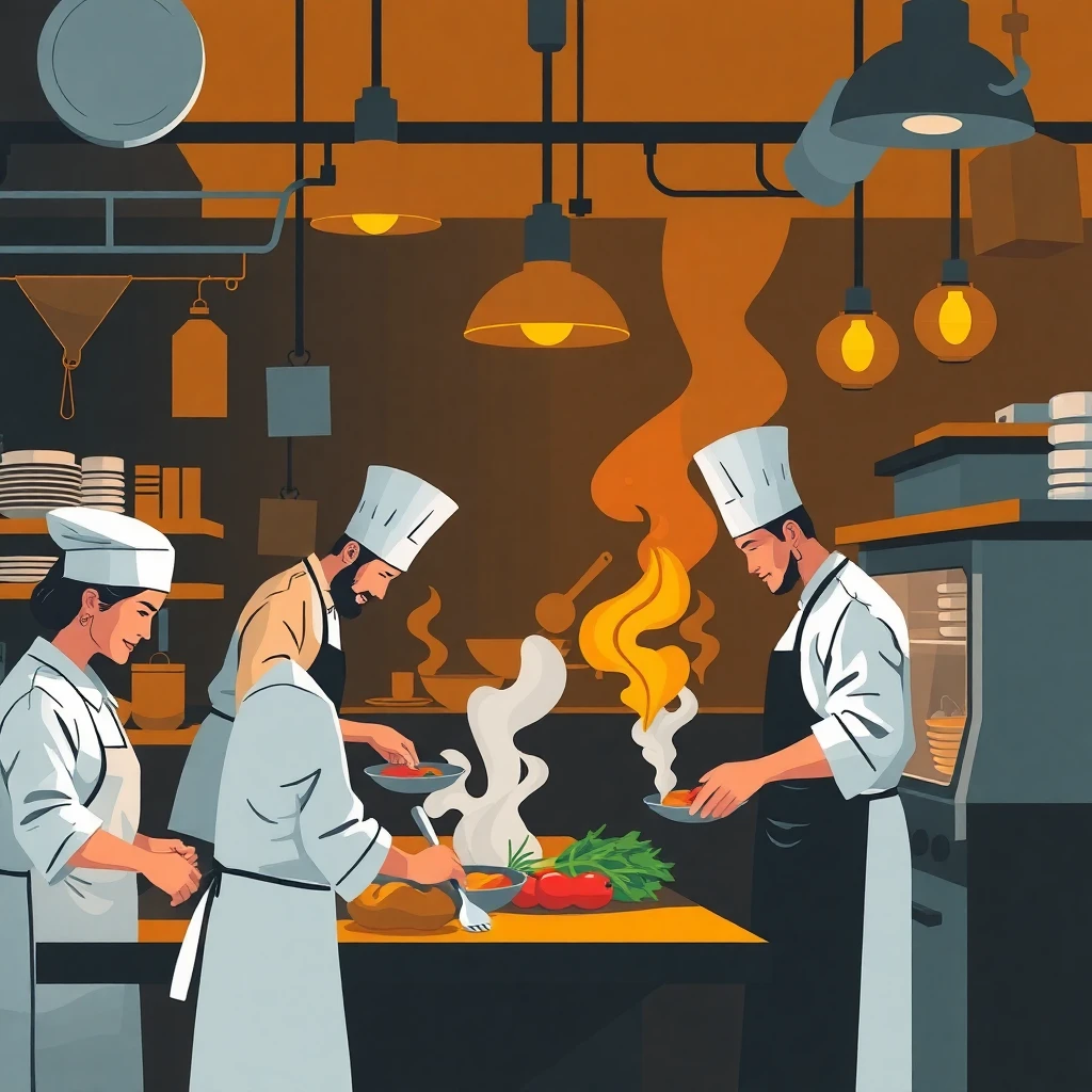 Acción en cocina de restaurante