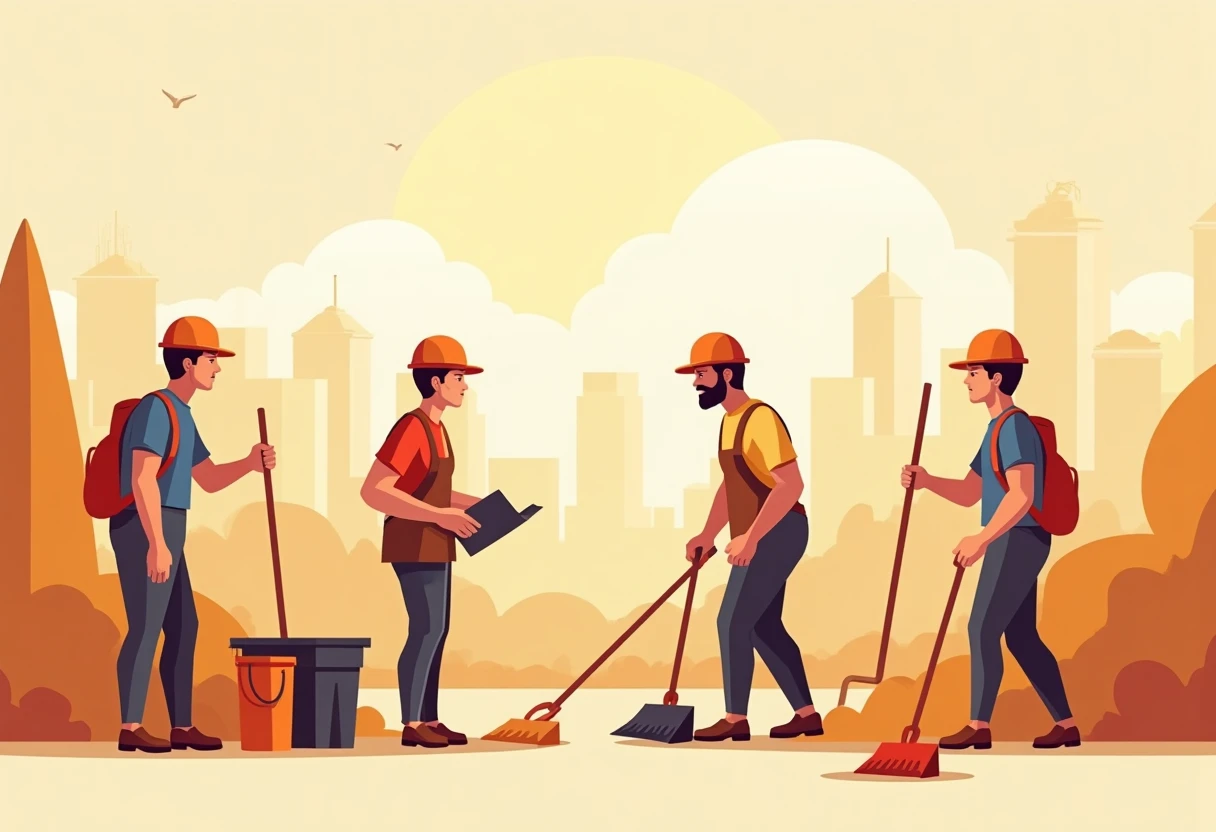 Trabajadores de limpieza en acción