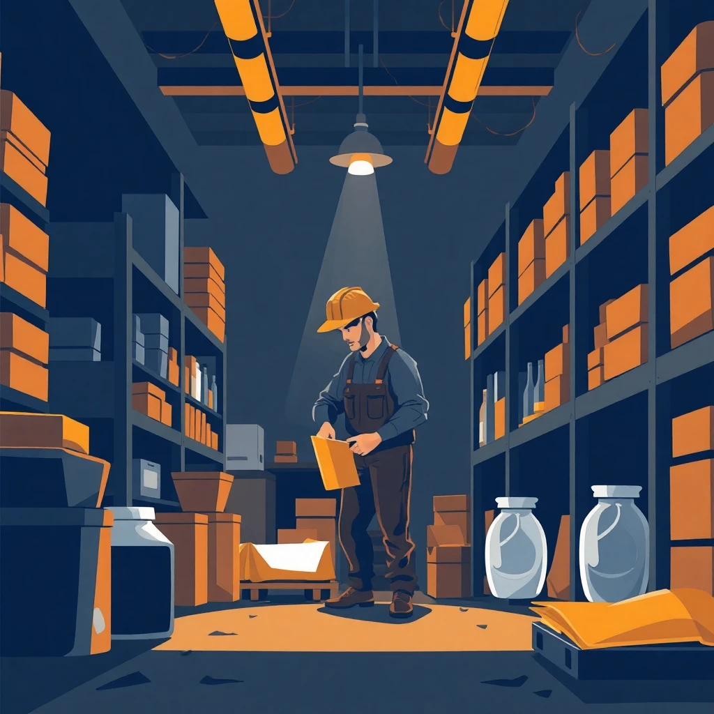 Trabajo nocturno en almacén