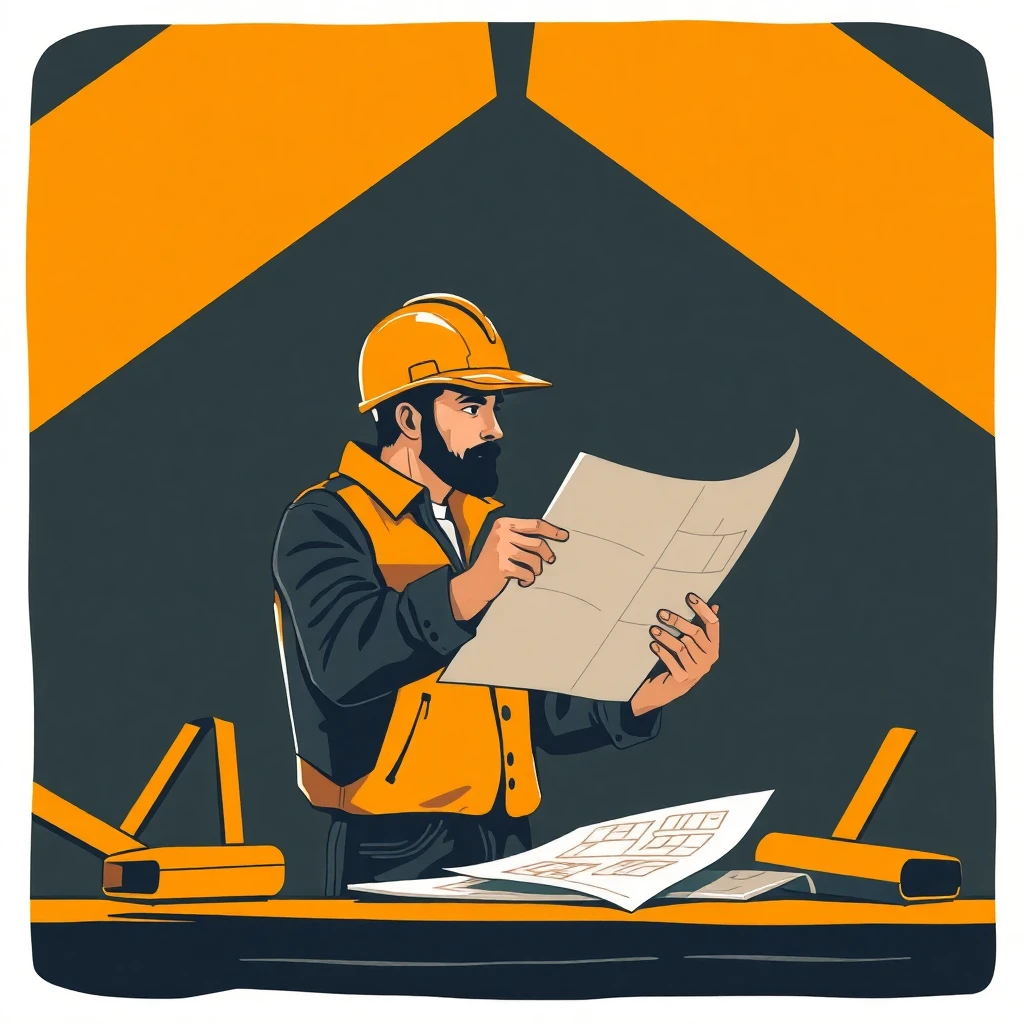 Trabajador de construcción revisando planos