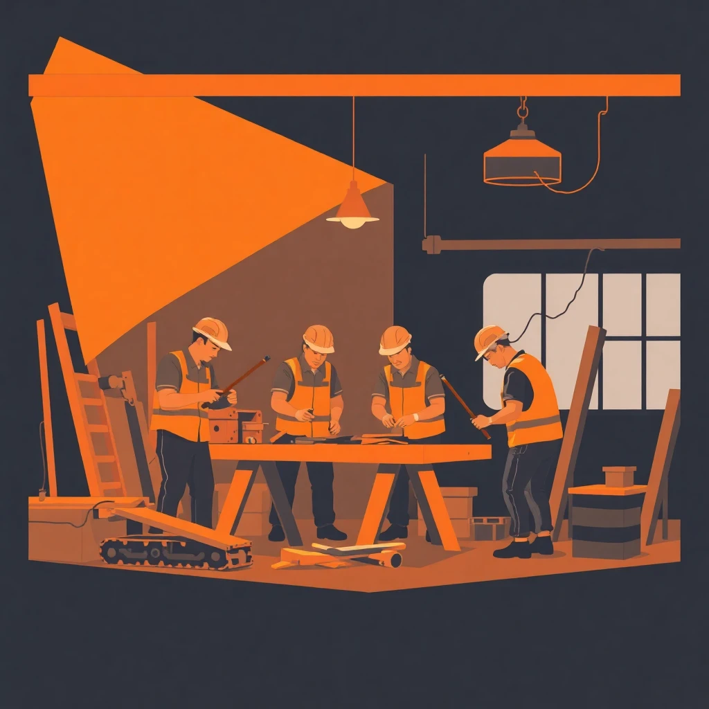 Trabajadores principiantes en una obra