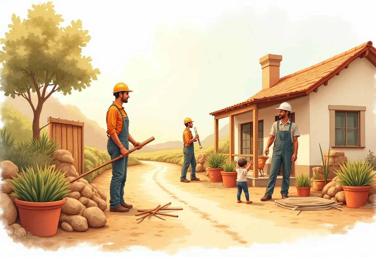 Trabajadores de construcción en acción