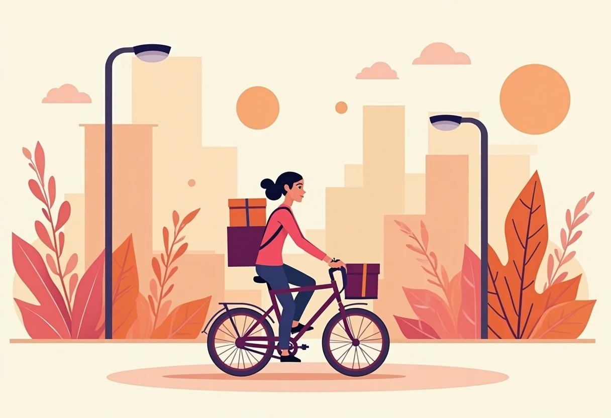 Repartidor en bicicleta en una ciudad