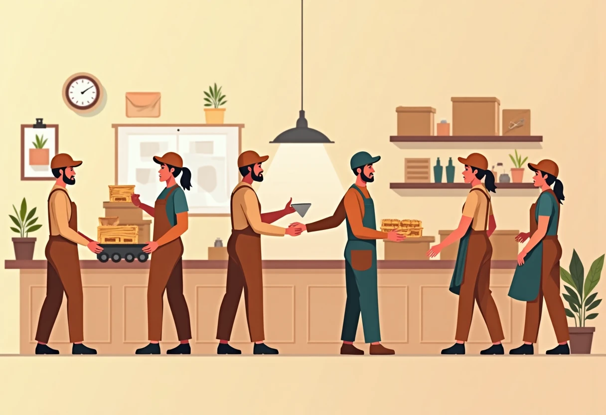 Trabajadores de hospitalidad preparando una mesa