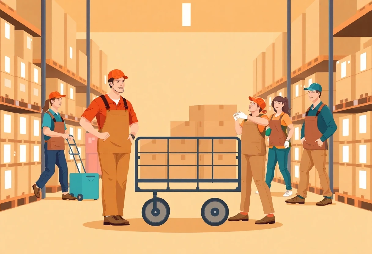 Trabajadora de almacén organizando cajas