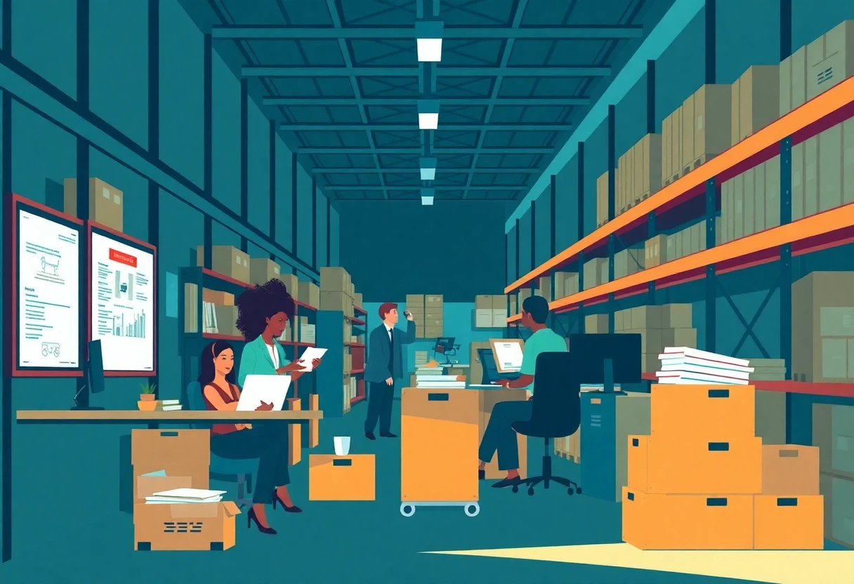 Equipo de logística trabajando en un almacén