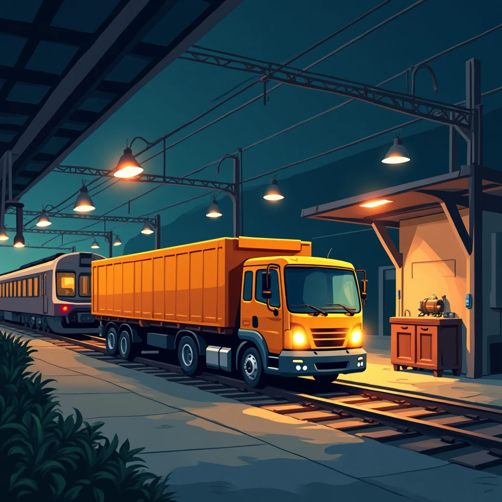 Train and delivery truck