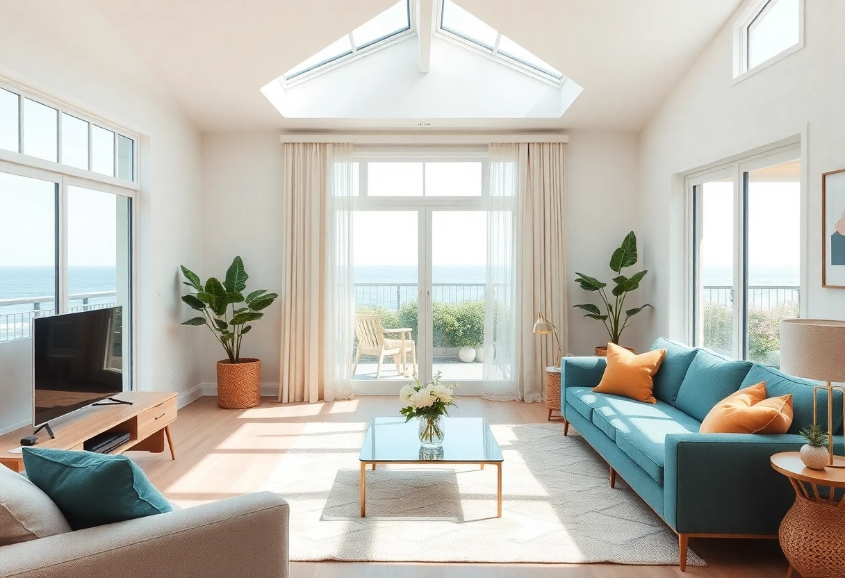Salon lumineux avec vue sur l'océan