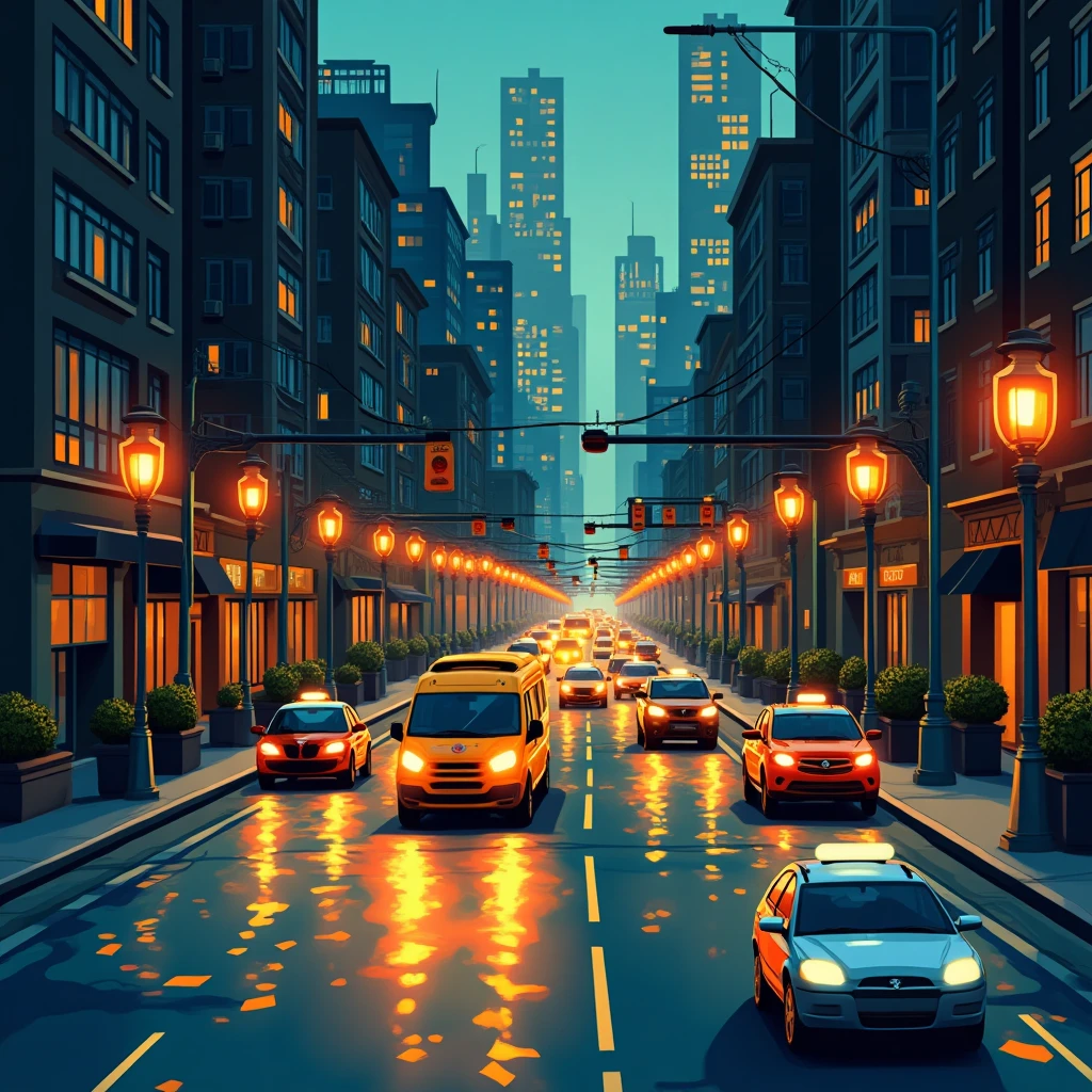 Busy city streets with ride-sharing cars