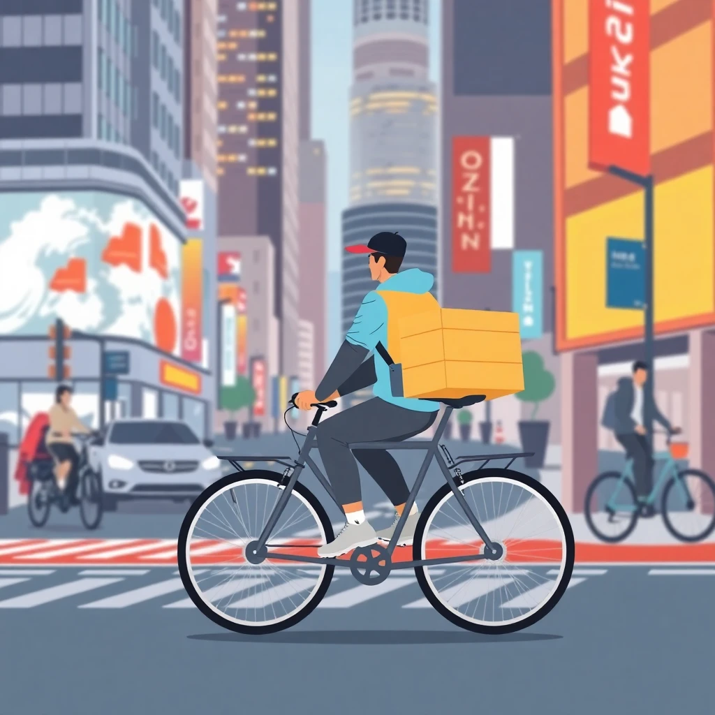 Cyclist navigating city