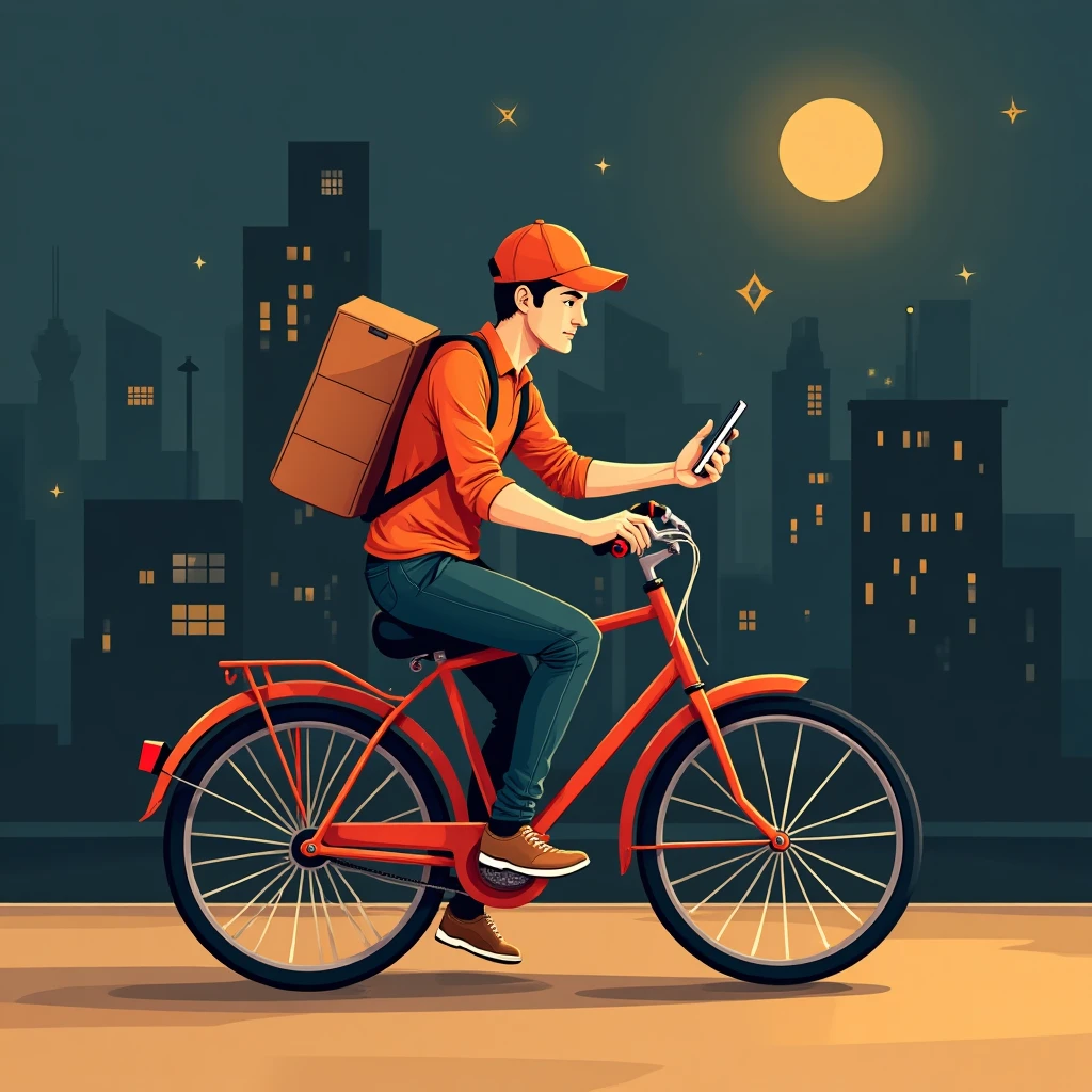 Courier resting on a bike