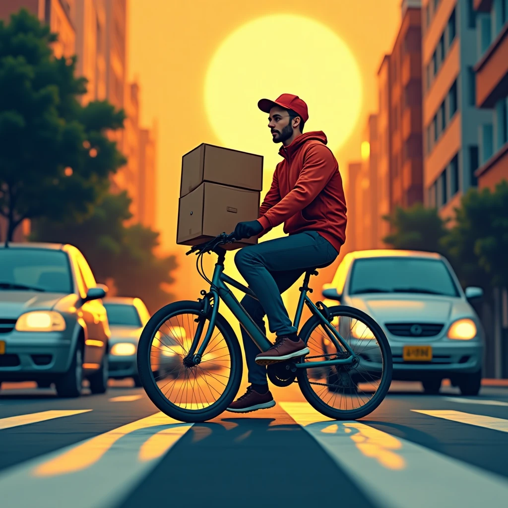 Courier navigating city traffic