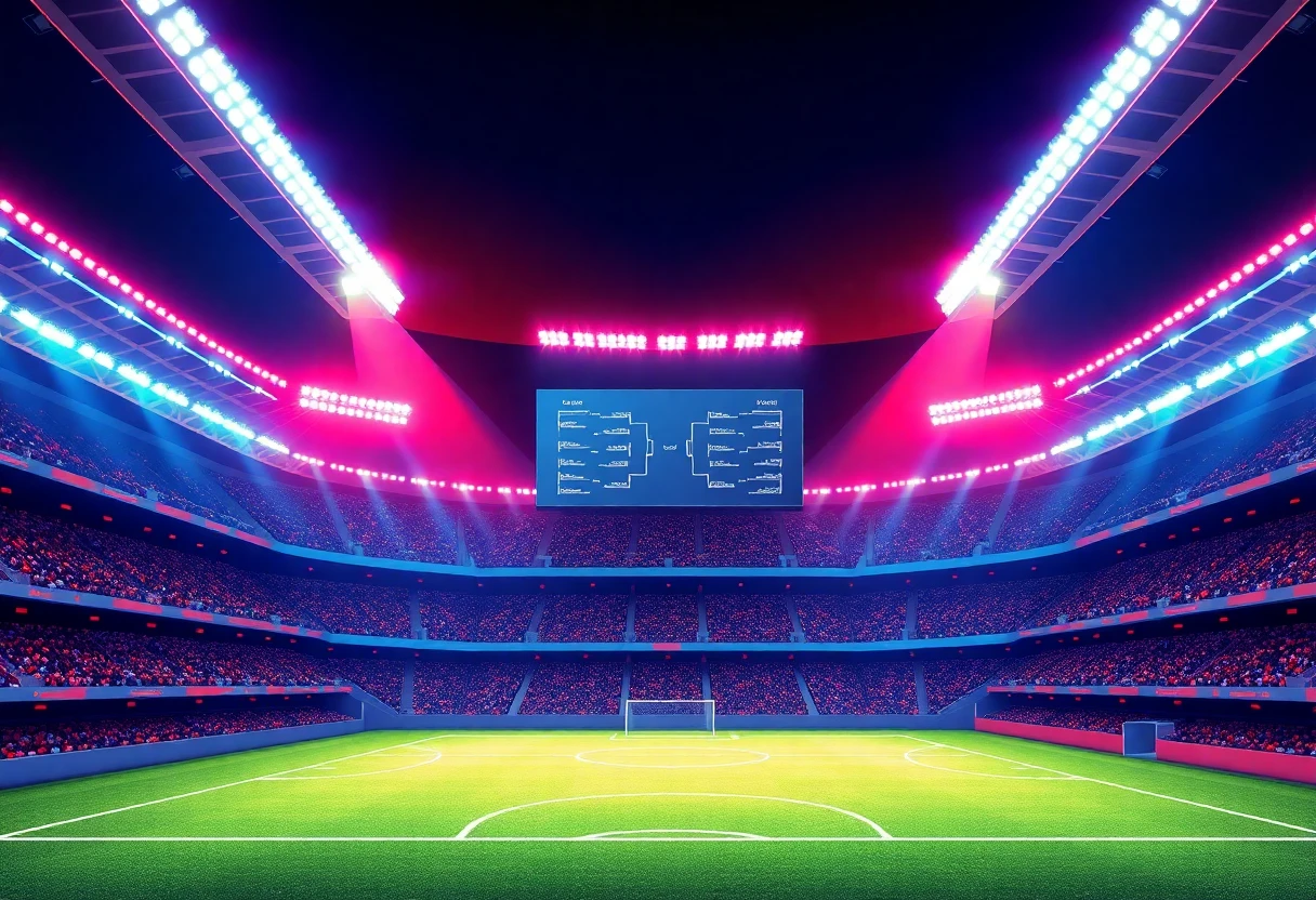 Estadio de fútbol con gráficos del marcador