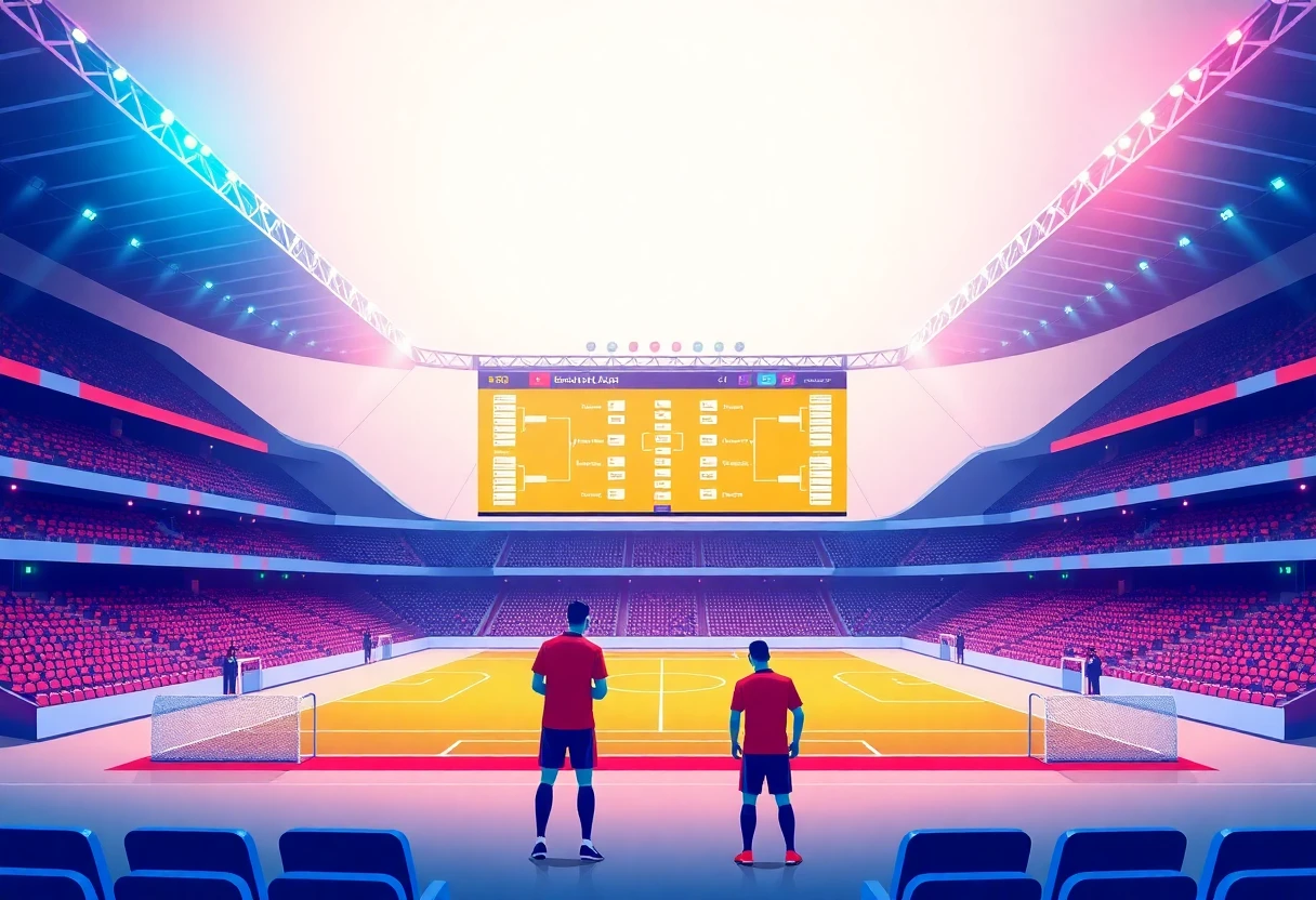Ilustracja stadionu piłkarskiego z neonowymi akcentami