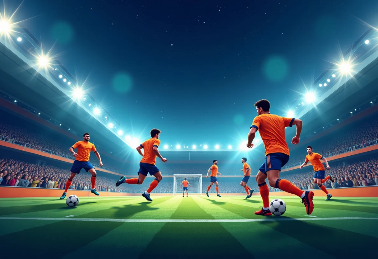 Jugadores en acción durante un partido nocturno