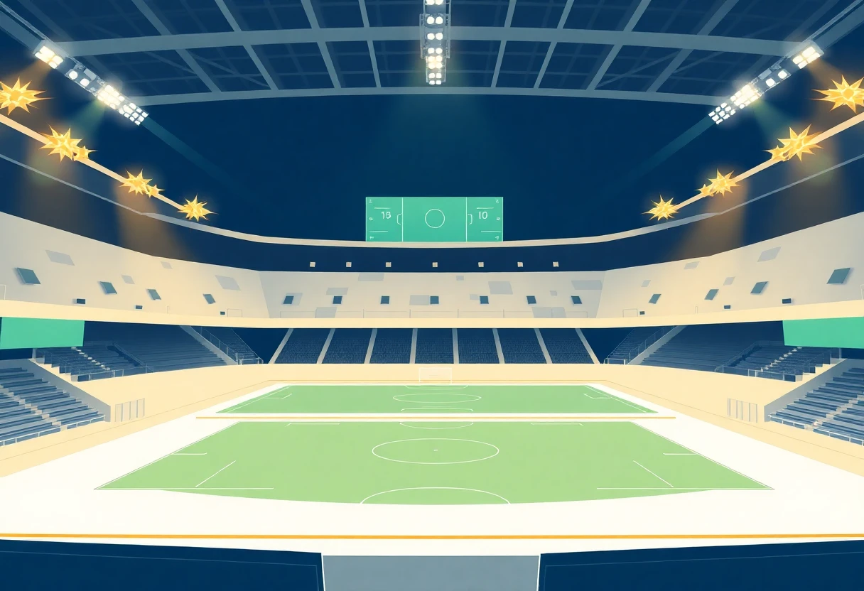 Estadio de fútbol iluminado