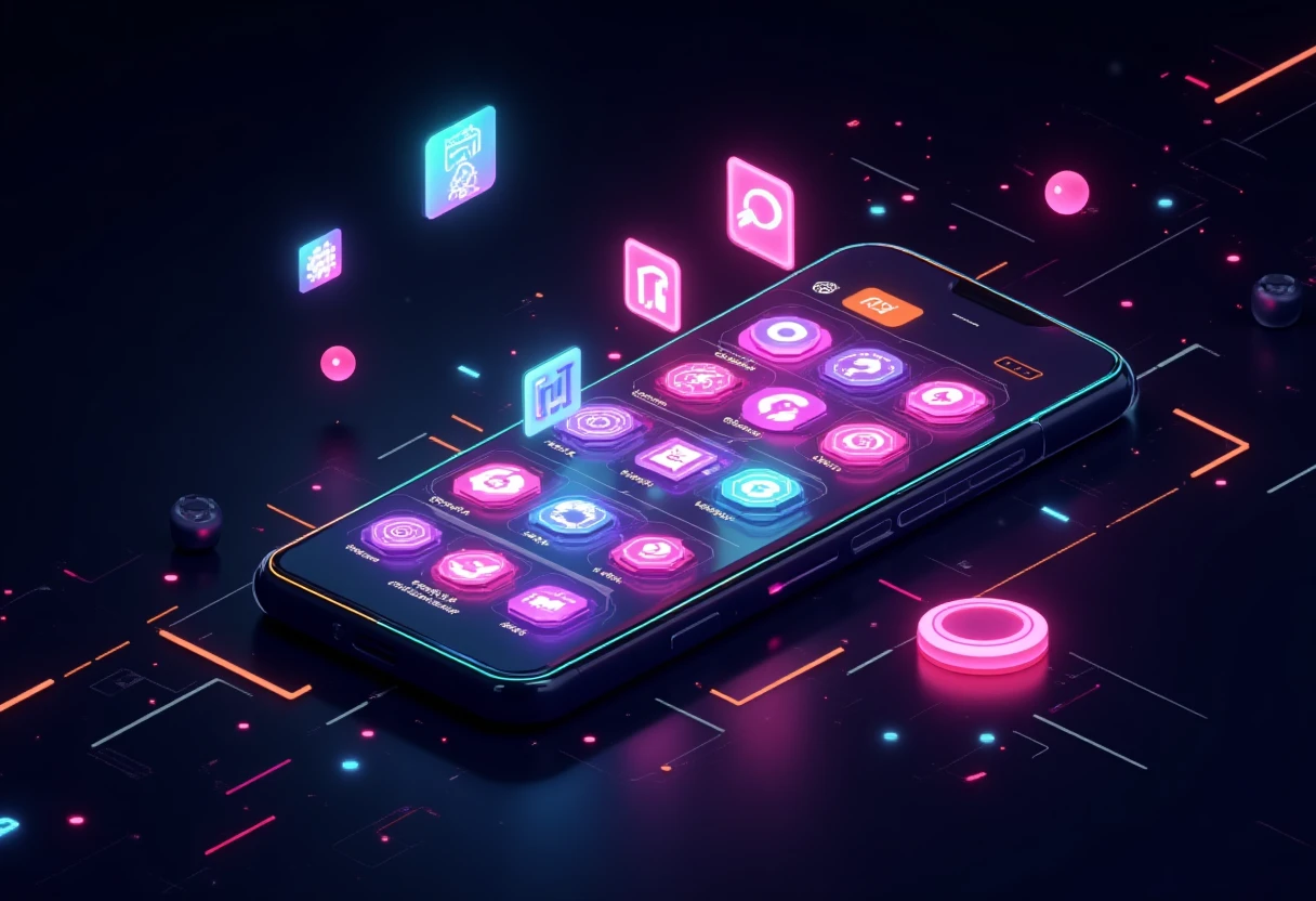 Social media app icons in a cyberpunk style