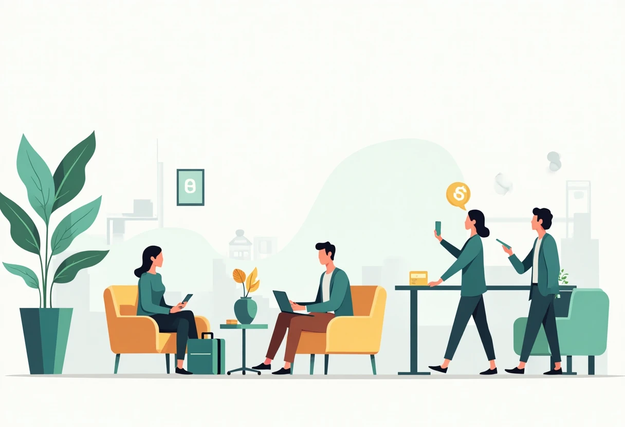 Travelers in an airport lounge using Visa Platinum card benefits
