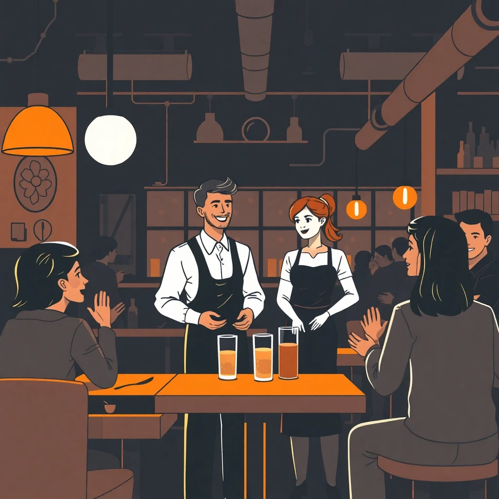 Waiter and hostess in a restaurant