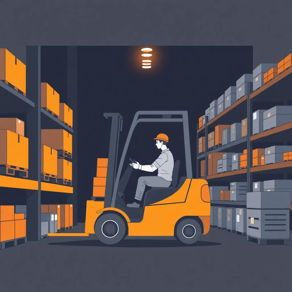 Skilled warehouse worker on a forklift
